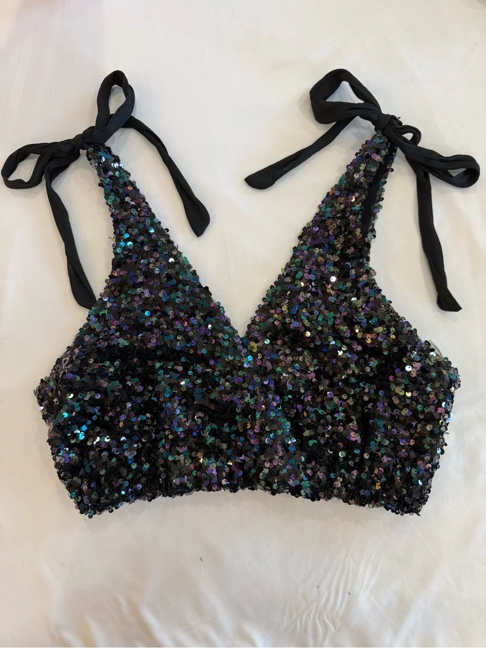 FREE PEOPLE Intimately Big Night Sequin Crop Top -Black Multi - Small - Like New